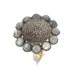 Vintage Style 2.59ctw Rose Cut Diamond Labradorite Silver Gorgeous Ring Jewelry