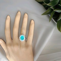 Vintage 18K White Gold Engagement Ring 4.02ct. Neon Blue Tourmaline Oval Shape