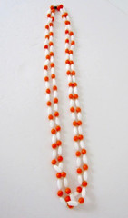 Vintage Glass Bead Mod Necklace 60’s White Orange XX Long 28 in
