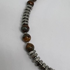 Vintage Modernist Geometric Disk Pendant Necklace Industrial Metal Resin Bead