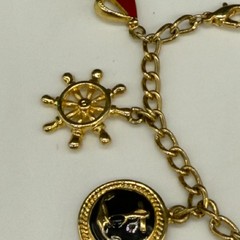 Vintage Nautical Charm Bracelet Gold Tone Chain 8 Charms Enamel Boat Anchor 6.75