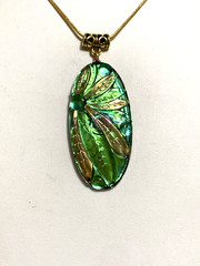 NEW LISTING*RARE ART-DECO IRIDESCENT CZECH GLASS DRAGONFLY NECKLACE.Peacock.g
