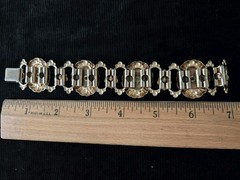 Vintage Victorian Revival Book Chain Bracelet Rhinestone Gold Tone