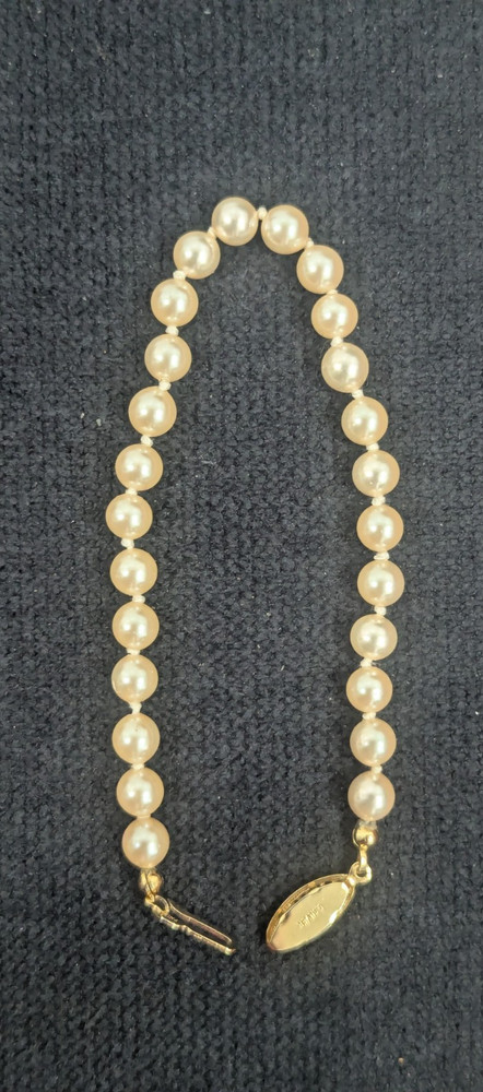 Vintage G. Silver Pat.P Knotted Pearls Bracelet w/ Gold Tone Clasp — size 7.5
