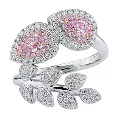1.66TCW Fancy Pink & Vivid White Cubic Zirconia Pretty Leaf Design Wedding Band