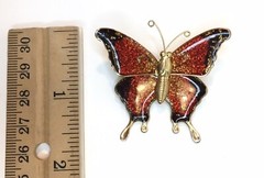 Vintage Gold Tone Sparkle Orange Red Black Butterfly Insect Brooch Pin Pendant