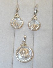 Natural Gold mining Placer Nuggets Pendant & Pierced Earrings Set GF Setting