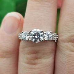 Silver Round 3-Stone Cubic Zirconia Ring-925-Sterling-5.7mm Center-3.4mm Band