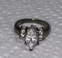 Signed ring, Korea 925 And Other Symbols, Clear Gems Marquis/Round Sz 6