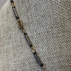 Vintage blue and gray acrylic bead necklace with spring ring clasp