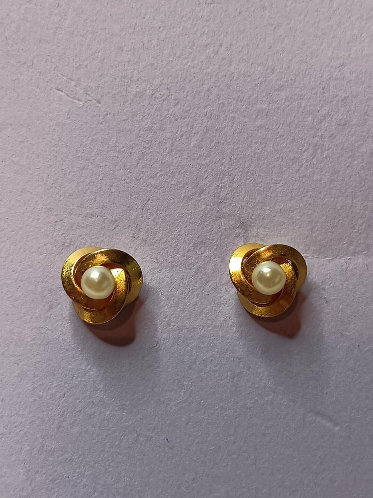 Vintage Signed MARVELLA Gold Tone Faux Pearl Knot Twist Stud Earrings