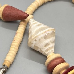 Vintage Chunky Wooden Beaded and Shell Statement Necklace Burgundy 23”