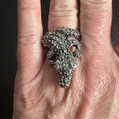 Vintage Silver Tone Alligator/Crocodile Statement Ring Size 6 Unmarked