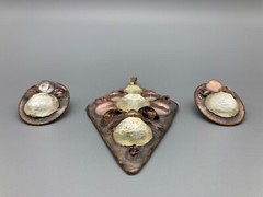 Vintage ~ Modernist Ruth Buol Enamel Copper Art Glass Pendant & Earrings Set ~