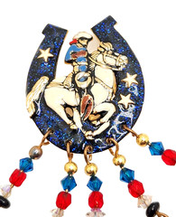 Moulin Rouge Western Cowboy Lucky Horseshoe Enameled Glitzy Charm Brooch