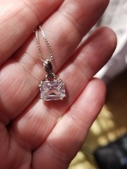 Sterling Silver Emerald Cut AB Crystal Solitaire Pendant Necklace Rope Design