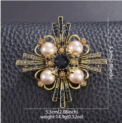 BROOCH- Vintage Style Brooch with Inlaid Rhinestones and Imitation Pearls