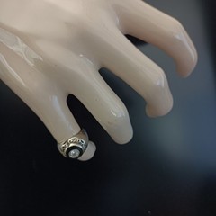 Chunky Silver Signet Ring Black Enamel Crystal Vintage Statement Domed Men Women