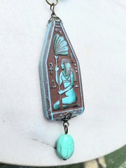 ANTIQUE NEIGER EGYPTIAN REVIVAL PENDANT SCARAB URANIUM GLASS NECKLACE SET OOAK