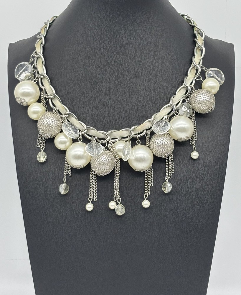 Vintage “Cha Cha” Necklace Cluster Runway Statement Silver-Tone Dangling Baubles