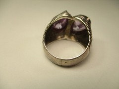 Vintage Contemporary Style Sterling Silver Twin Pear Shape Amethyst Ring 7.5