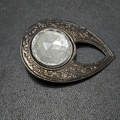 Dark silver tone rhinestone teardrop shaped brooch