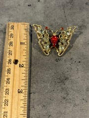 Vintage Signed Weiss Butterfly Brooch with Orange and Clear Rhinestone Pin