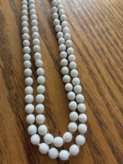 Vintage White Milk Glass Knotted Flapper Opera Strand Necklace – 54″