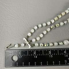 Vintage Beaded Necklace 3 Strand White Lucite AB Crystal Gold Fleck 15″