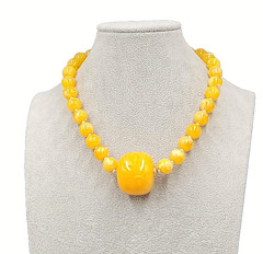 Vintage Yellow Bead Statement Bold Necklace Estate Costume Jewelry 18″ adj
