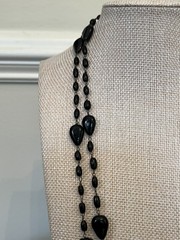 Vintage Jet Black Glass Necklace Long Strand Opera Flapper Goth 48″