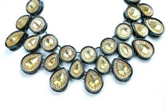 Gold Rhinestone Statement Bib Necklace Black Tone Chain Teardrop