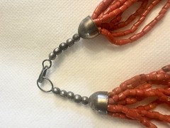 30” Vintage Red/Orange Coral 10 Strand Beaded Ethnic Boho Tribal Necklace