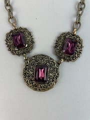 Antique 20s 30s Art Deco Czech Glass Amethyst Rhinestone Choker Bib Necklace 17″