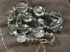 Beautiful Vintage Faceted Gray Glass & Crystal 24MM Beaded Statement Necklace