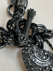 JUICY COUTURE Black Tone Chain Pave Heart & J Pendant Necklace NIB VINTAGE Y2K