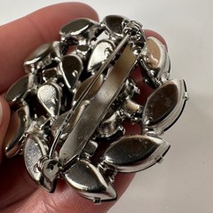 Vintage Jet Black Rhinestone Brooch Silver Tone Marquise Statement Pin
