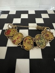 Vintage John Wind Maximal Art Christmas Panel Bracelet 14kt Gold Plated