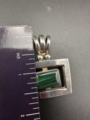 Vintage TR-110 Mexico Sterling Silver Malachite Pendant Modernist Taxco Style