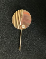 Vintage Gold Tone Ribbed Circular Stick Pin with Rhinestone Accent
