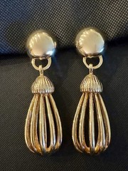 Vintage Gold Tone Cage Tassel Dangle Drop Earrings Runway Statement Jewelry 80s