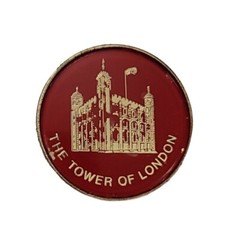 Vintage Made in England Tower of London C-Clasp Red Round Pin, K836