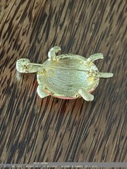 Gold Tone Peach & Yellow Enamel Turtle Brooch Pin
