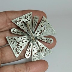 Vintage Silver Tone Maltese Cross Pin Brooch Motifs Ornate Openwork Filigree