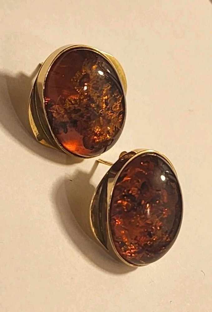 Art Deco Vtg Antique 14kt Solid Gold Huge Amber Hallmark Earrings Not Scrap 7.8g