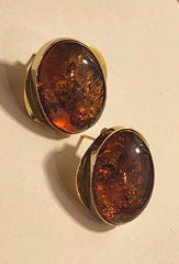 Art Deco Vtg Antique 14kt Solid Gold Huge Amber Hallmark Earrings Not Scrap 7.8g