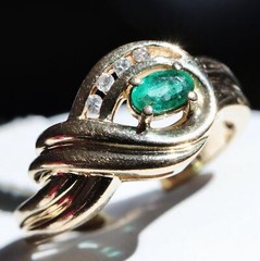 14k yellow gold sz 6.25 swirl ring 0.33ct natural, treated emerald diamond 3.9g