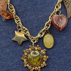 Vintage Brassy-Bronzy Chain Necklace of Mixed Metals: Heart, Bird, Angel Wing