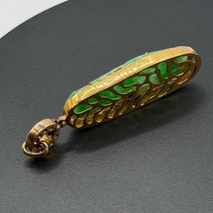 Vtg Chinese Mottled Green Jadeite Pendant w 14K Gold & Diamond Bale (AHB) 405