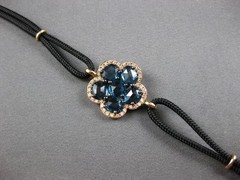LONG 3.51CT DIAMOND & AAA LONDON BLUE TOPAZ 14KT ROSE GOLD FLOWER FUN BRACELET